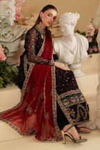 : Printed Chiffon 3-Piece Stitched Suit with Raw Silk Embroidered Details & Chiffon Dupatta | Ready To Wear