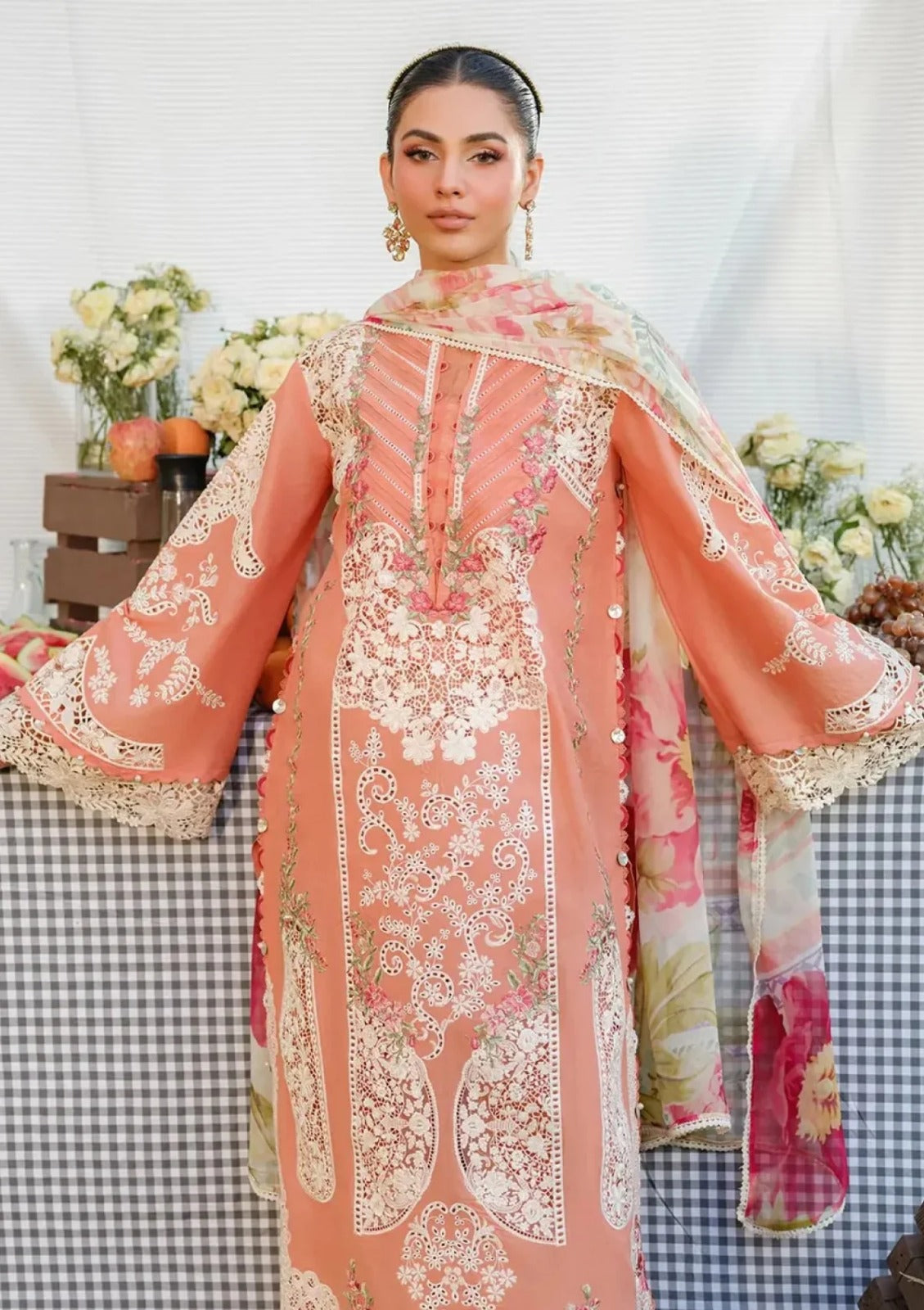 Embroidered Chikankari Lawn 3-Piece Stitched Suit with Silk Dupatta | Ready To Wear