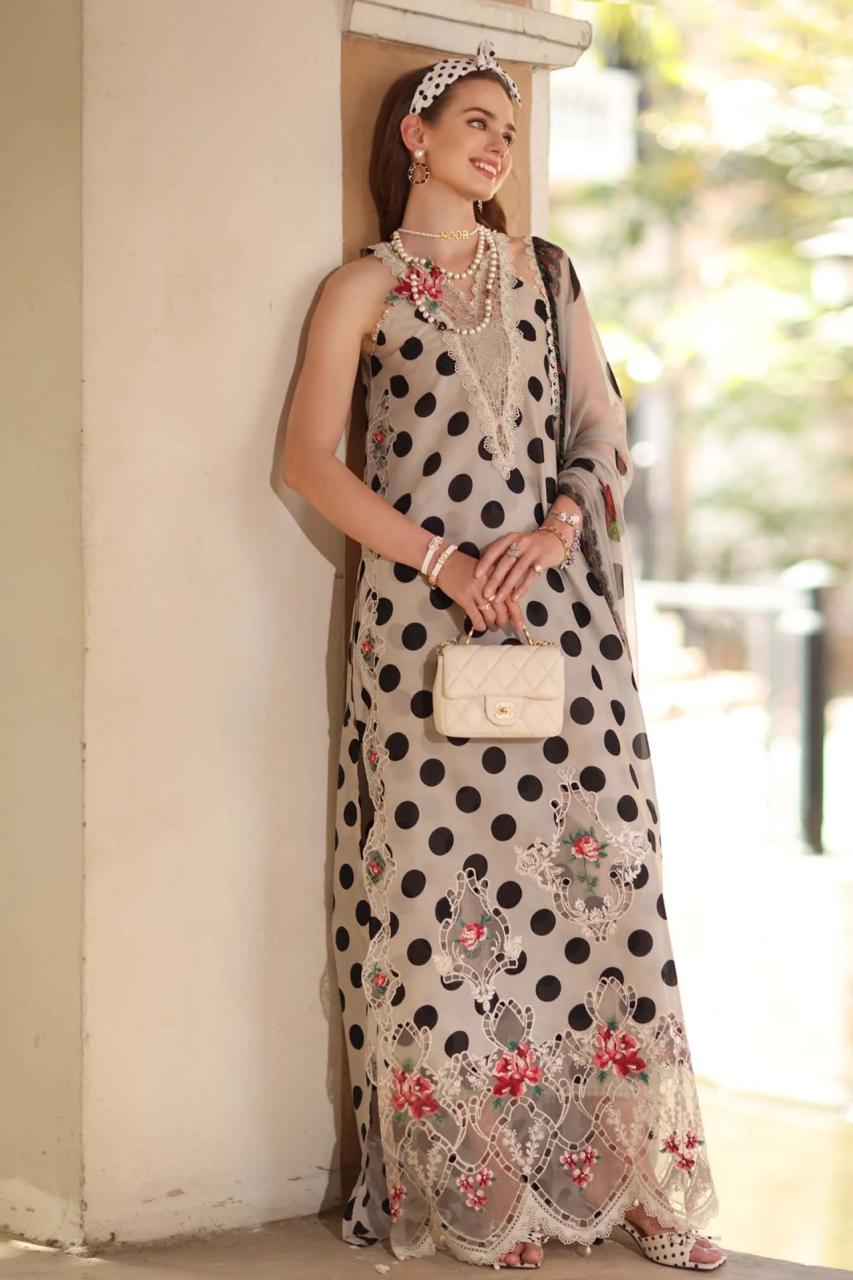 Printed Chiffon 3-Piece Stitched Suit with Heavy Embroidery & Silk Trouser | Ready To Wear