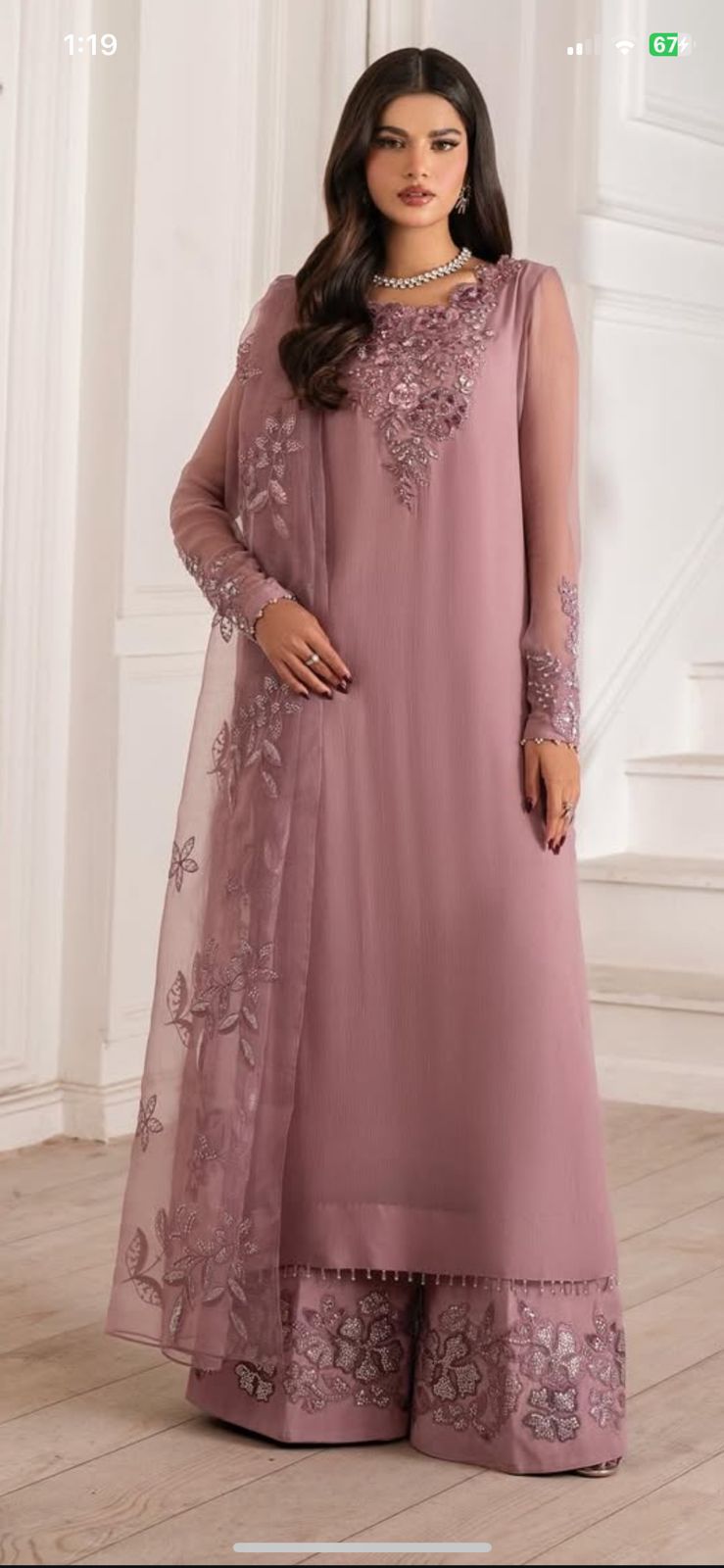 Embroidered Chiffon 3-Piece Stitched Suit with Adda Work & Organza Dupatta | Ready To Wear