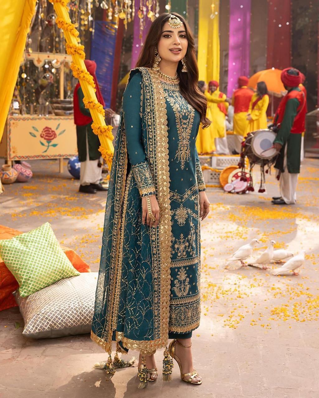 Sequence Embroidered Chiffon 3-Piece Stitched Suit with Malai Trouser | Ready To Wear