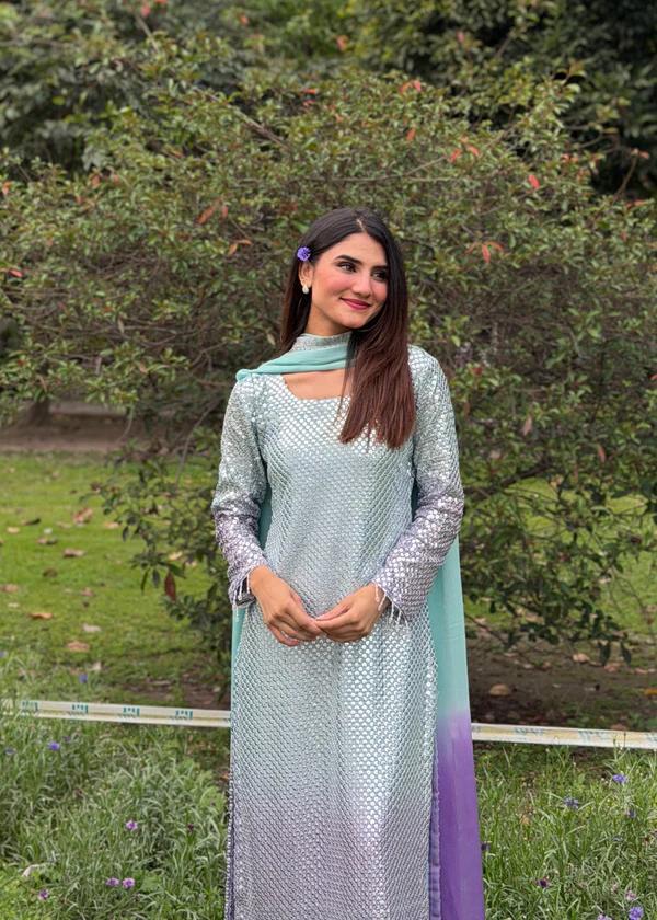 Heavy Embroidered Chiffon 3-Piece Stitched Suit with Sequence Katori Work & Chiffon Dupatta | Ready To Wear