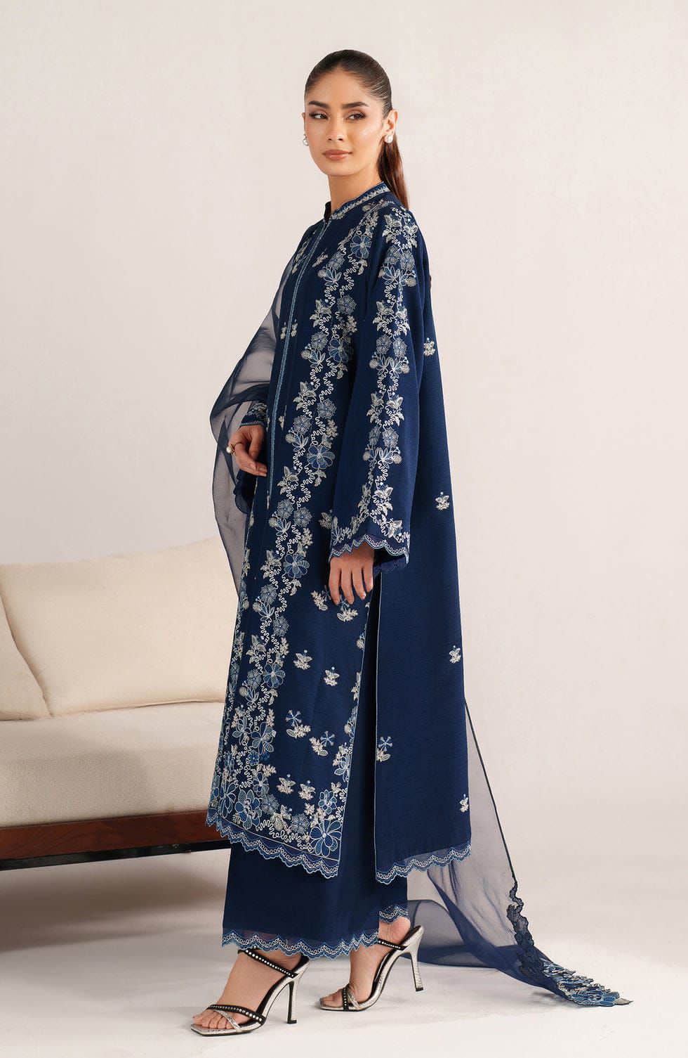 Heavy Embroidered Lawn 3-Piece Stitched Suit with Chiffon Dupatta & Cutwork | Ready To Wear