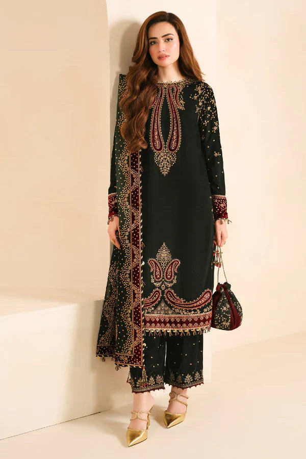3 Piece Stitched Luxury Velvet Suit - Ready To Wear