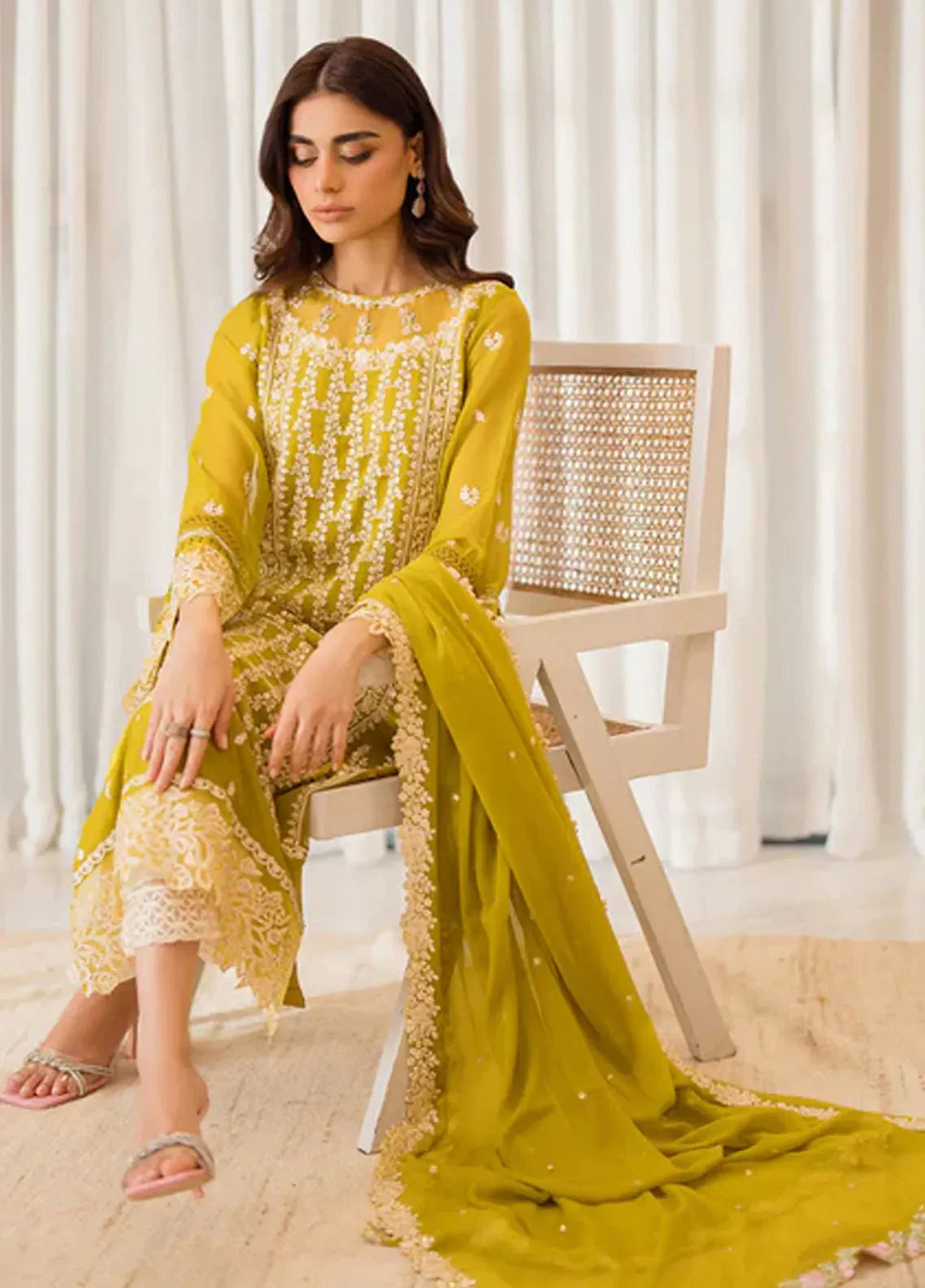 03 Piece Stitched Chiffon Embroidery Suit - Ready To Wear
