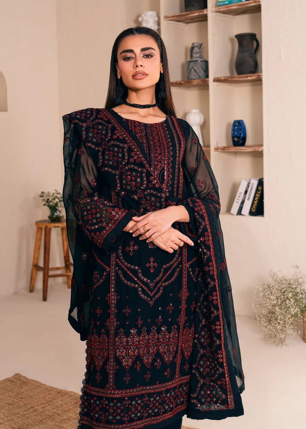 03 Piece Stitched Chiffon Embroidery Suit - Ready To Wear