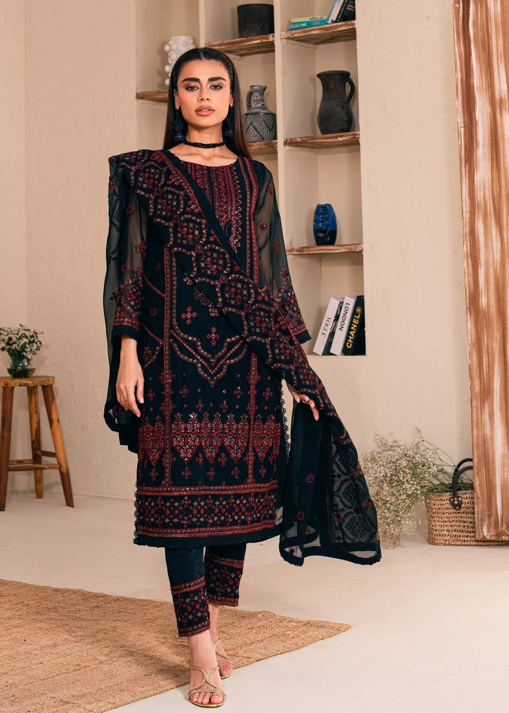 03 Piece Stitched Chiffon Embroidery Suit - Ready To Wear
