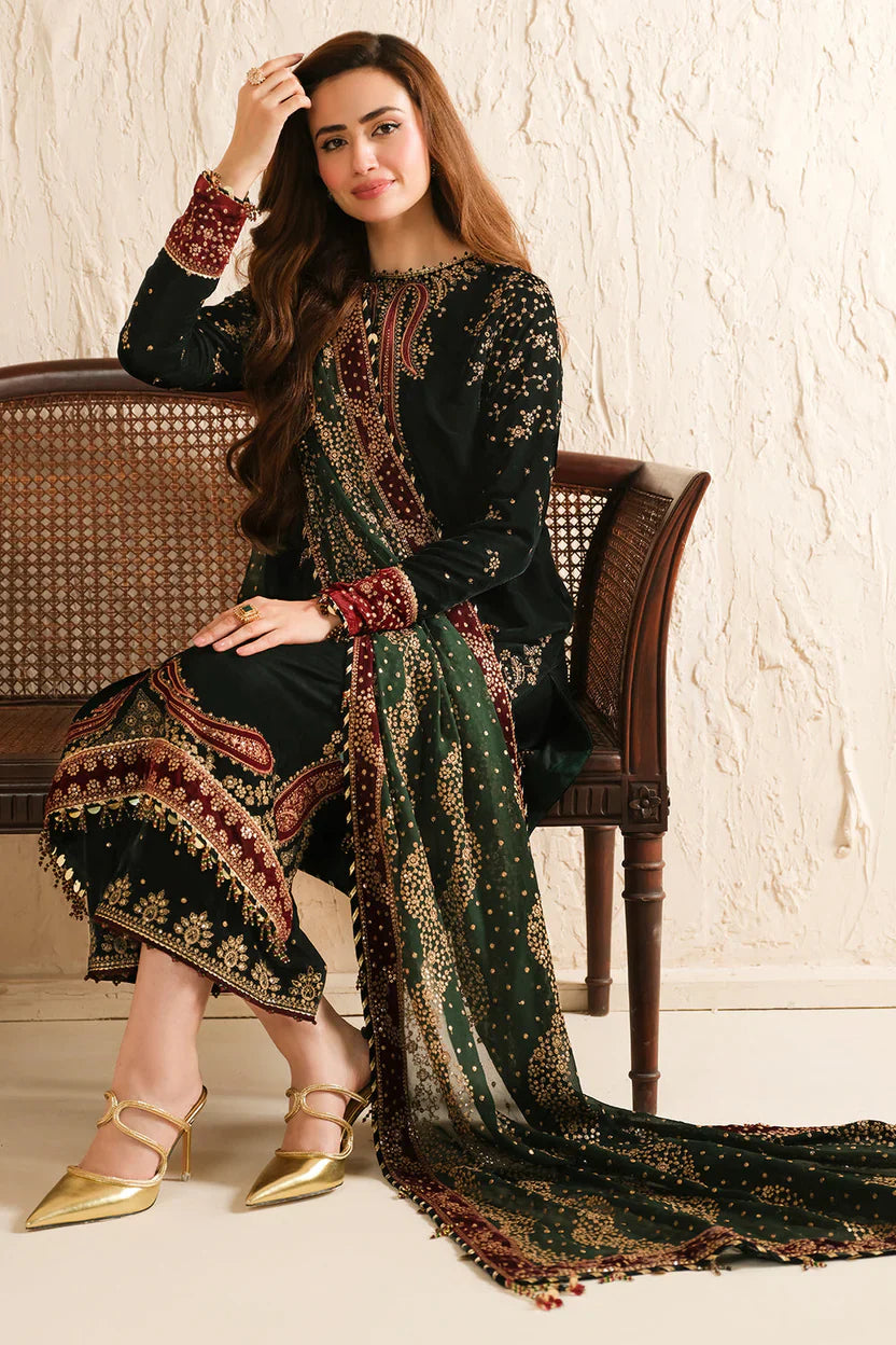 3 Piece Stitched Luxury Velvet Suit - Ready To Wear
