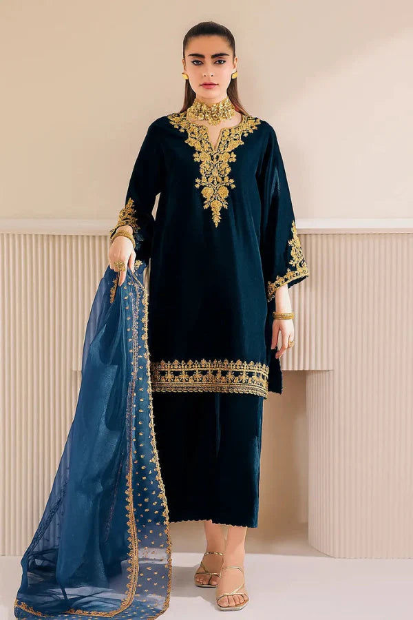 03 Piece Stitched Velvet Suit - Ready To Wear