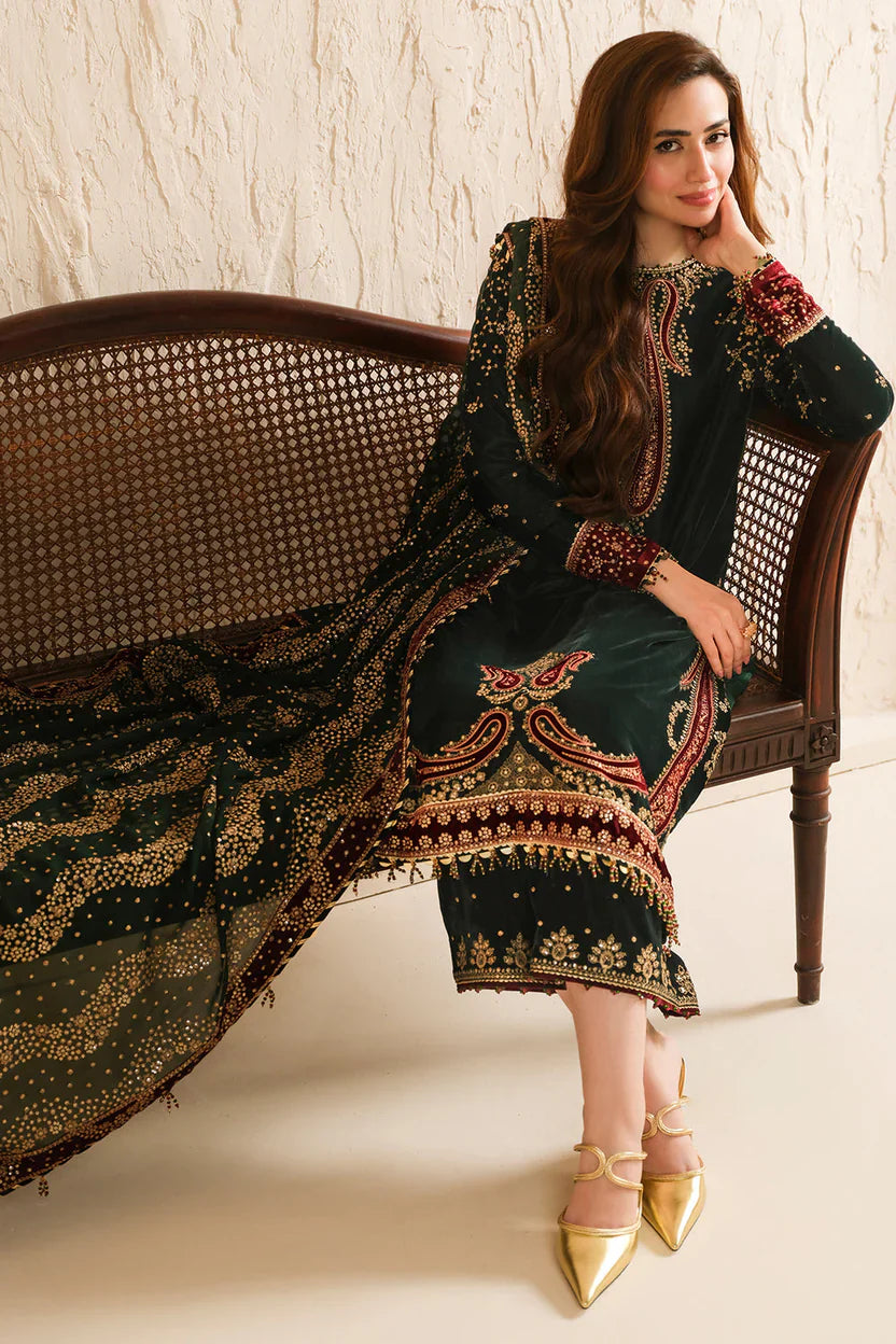 3 Piece Stitched Luxury Velvet Suit - Ready To Wear