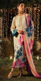 Digital Print Shamoz Silk 3-Piece Stitched Suit with Stone Work & Handwork | Ready To Wear