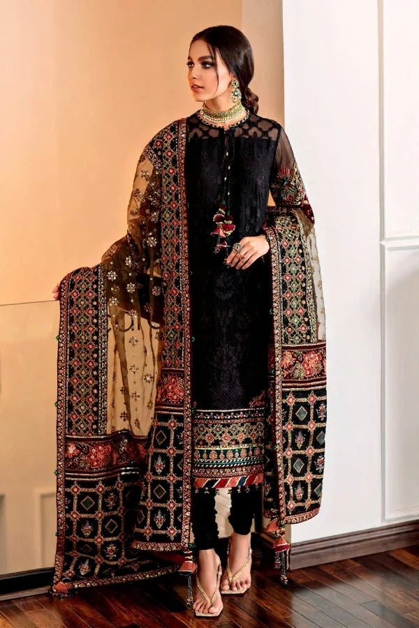 03 Piece Stitched Embroidered Chiffon Suit - Ready To Wear
